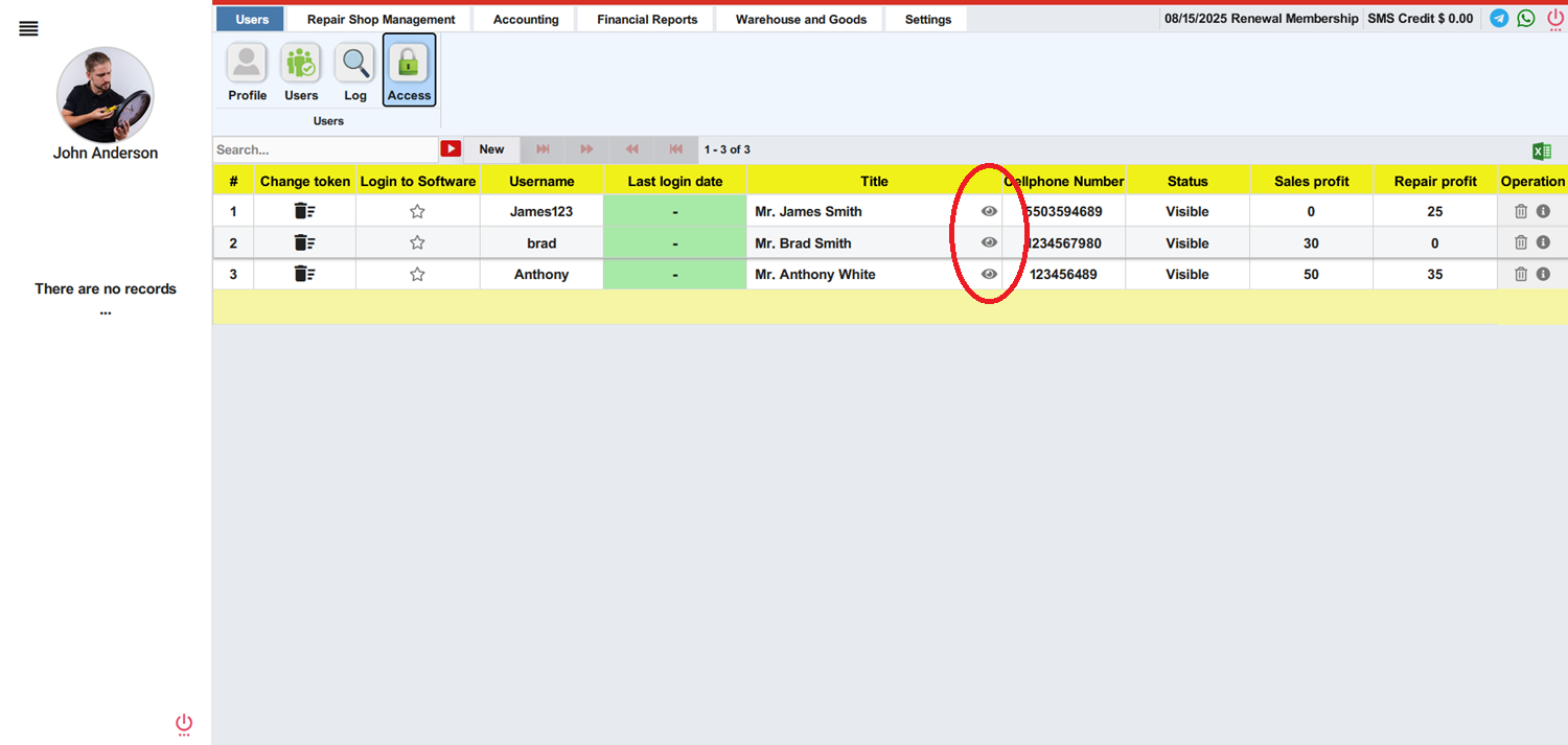 Finty Access Personnel Panel