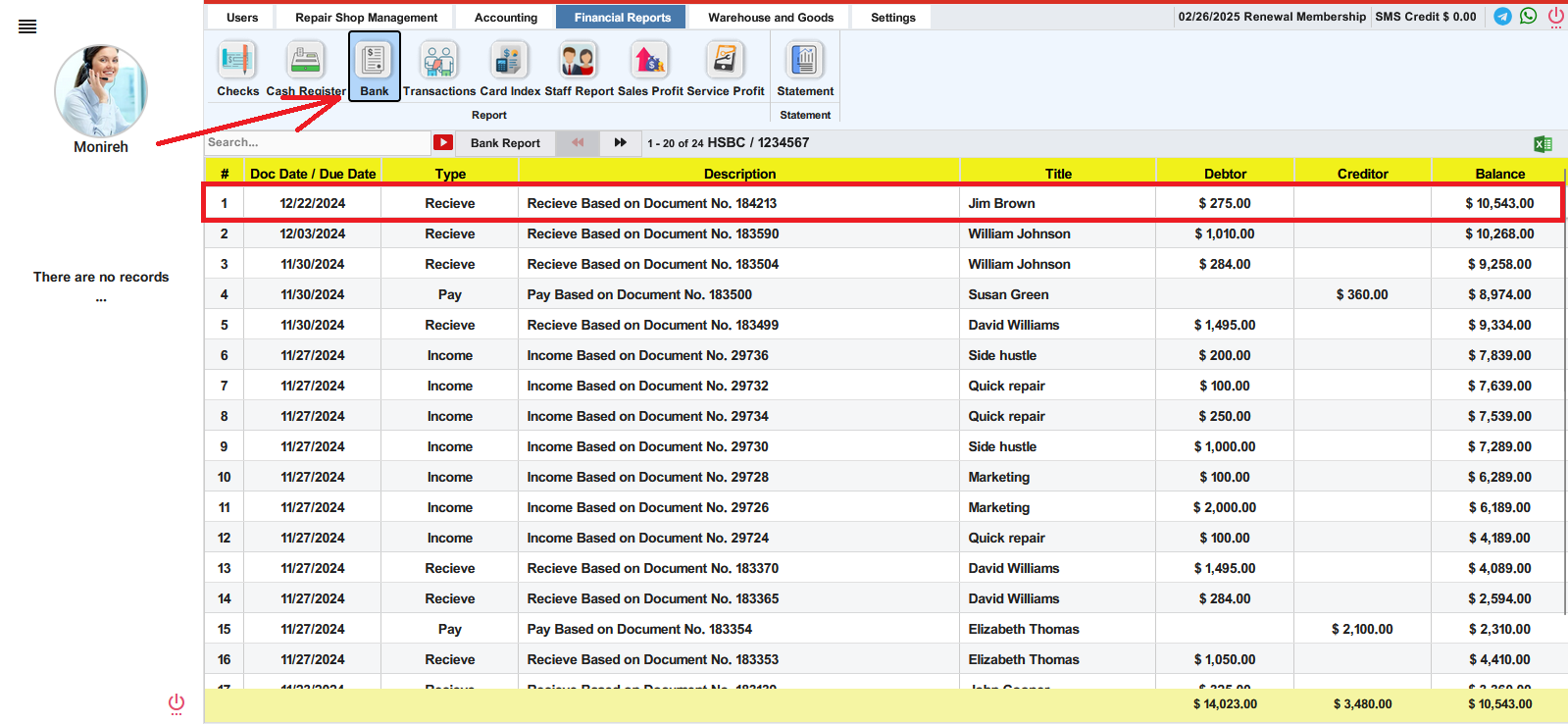 Bank Service in Finty Financial Reports