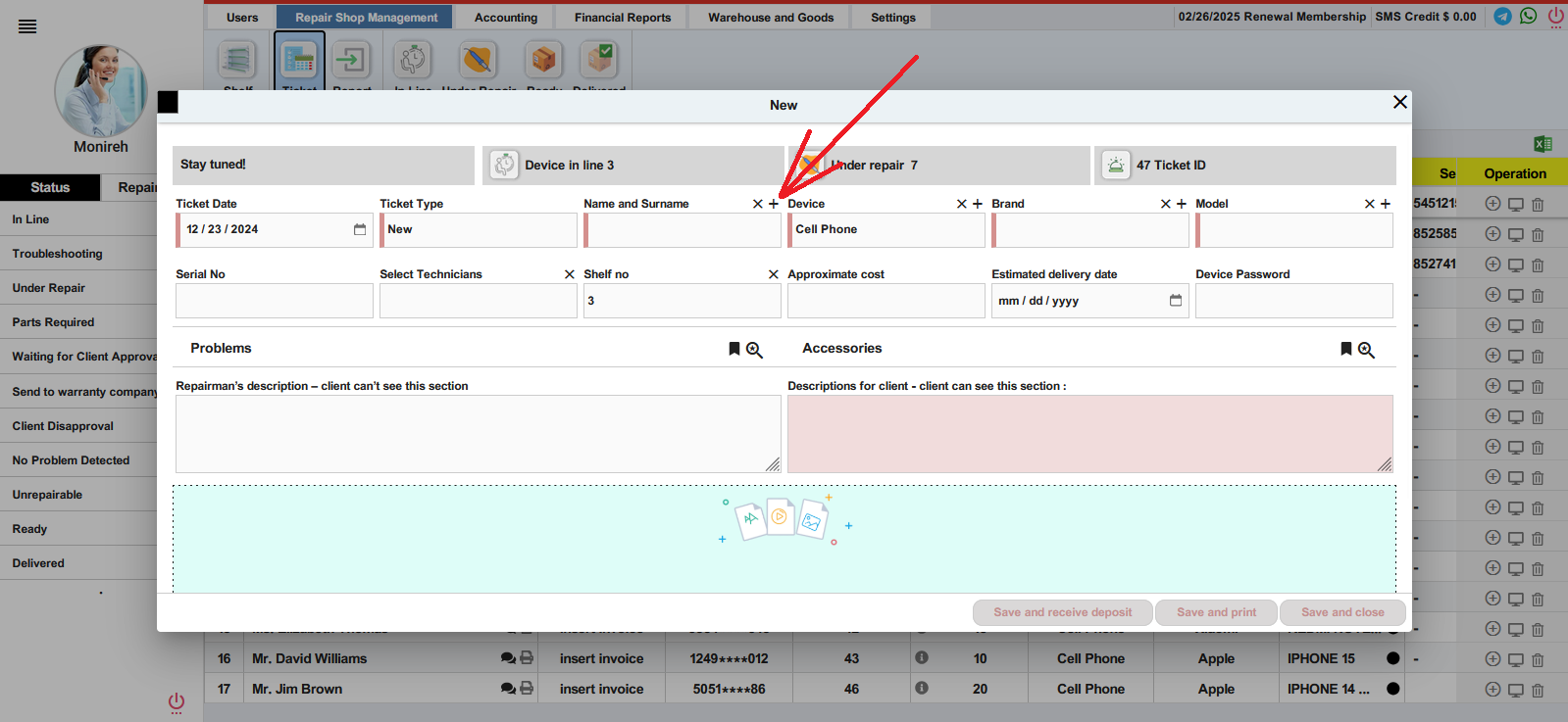 Shortcut for Adding Customers in Finty Repair Tickets