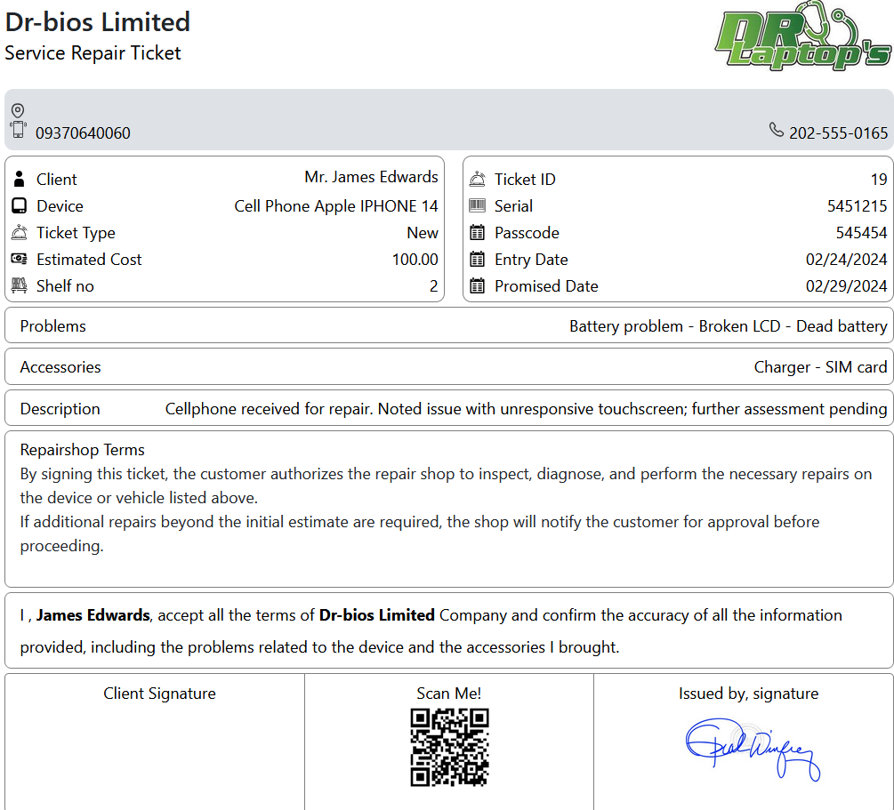 Repair Ticket Sample-2