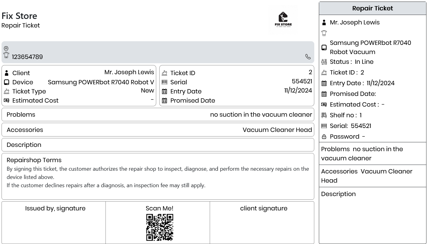 Repair Ticket Sample-3