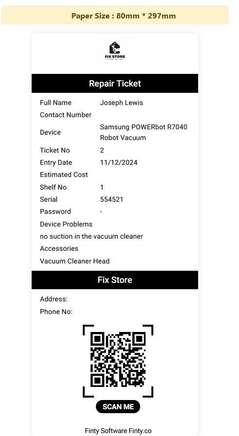 Thermal Paper Receipt-Home Appliance Repair